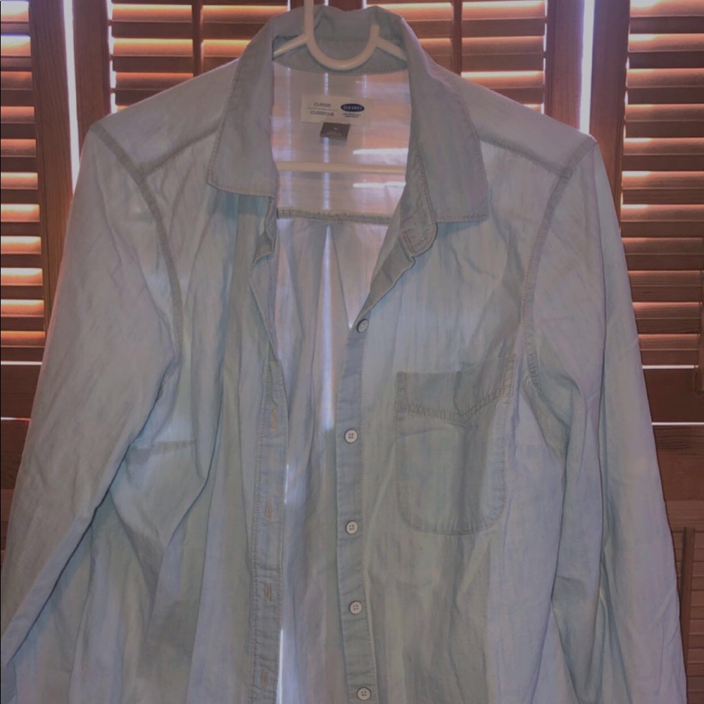 light blue button up
